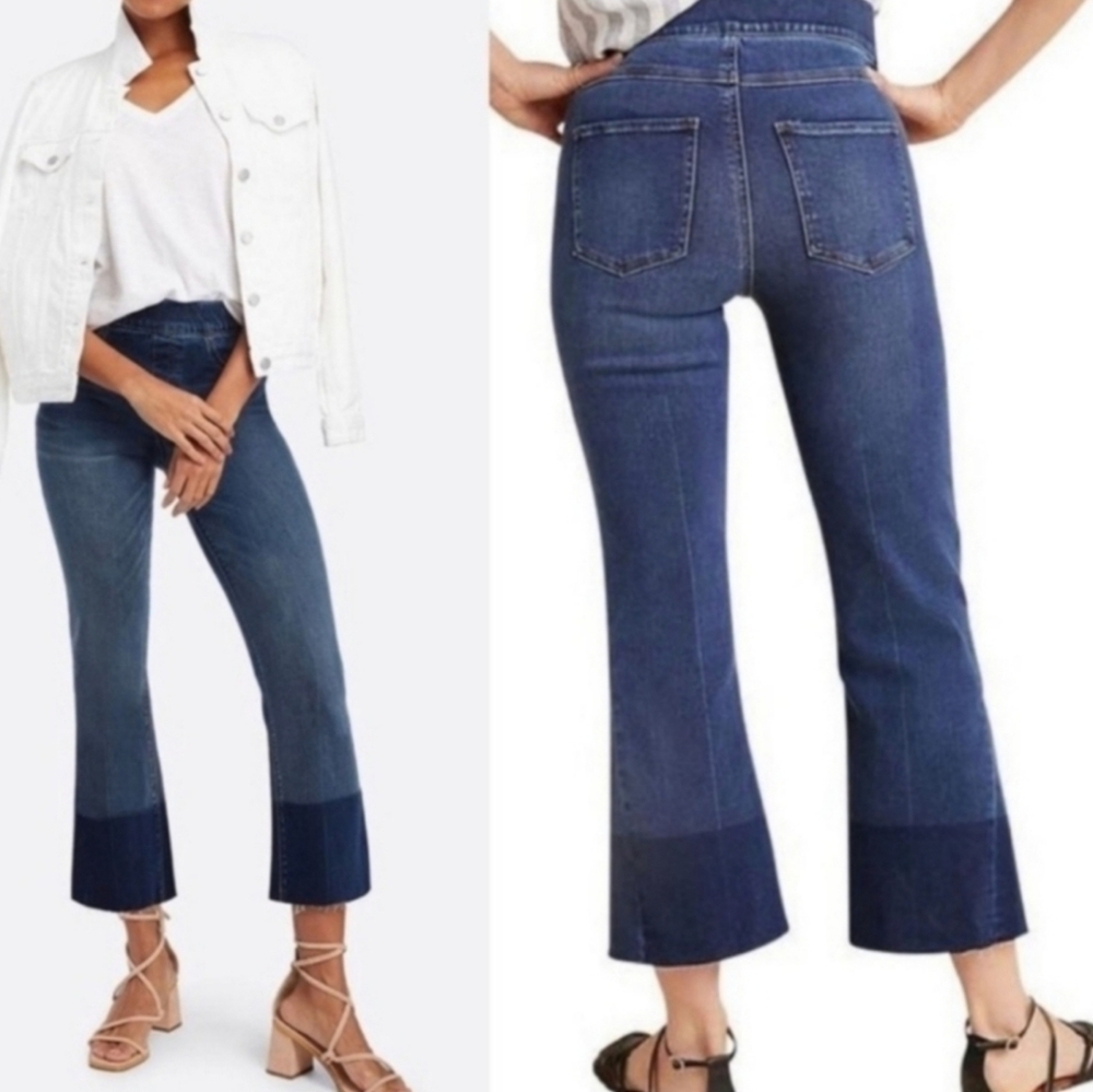 Spanx High Waist Crop Flare Leg Jeans Comfy Pull-on Elastic Waist Office Pants